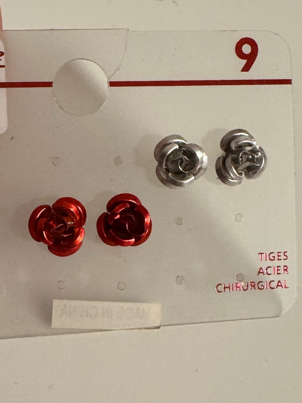 Ardene Metallic Red and Silver Rose Stud Earring Duo